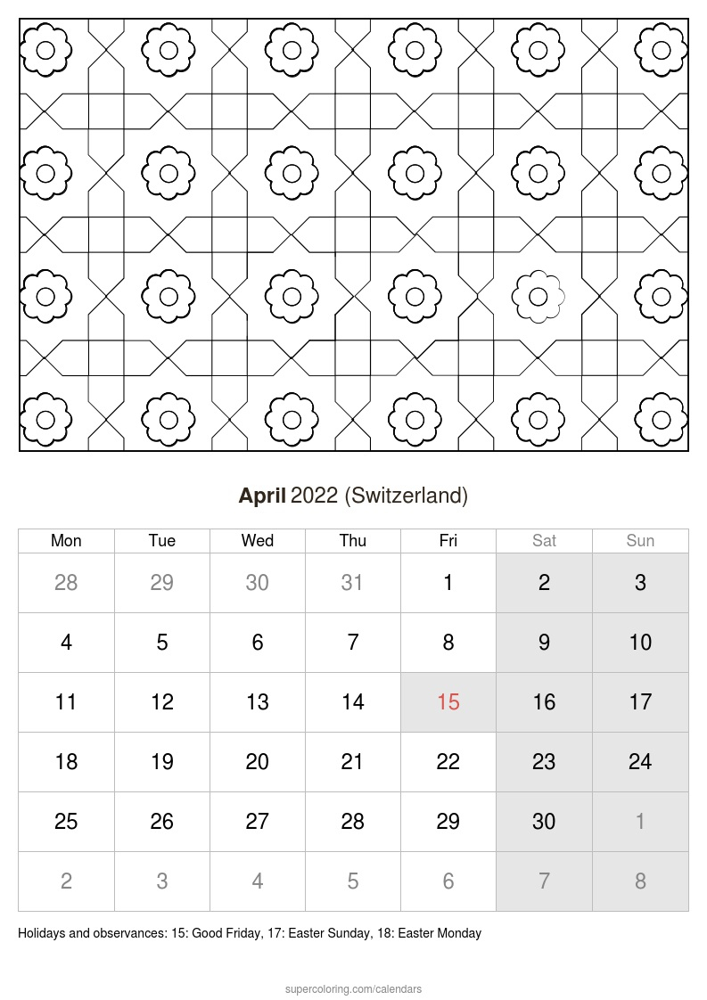 April 2022 Calendar - Switzerland