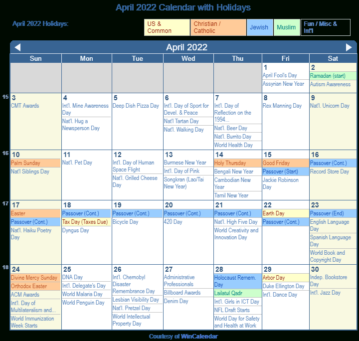 April 2022 Calendar With Holidays - August Calendar 2022