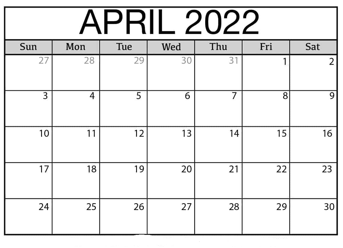 April 2022 Calendar With Holidays Template - Free Us Calendar