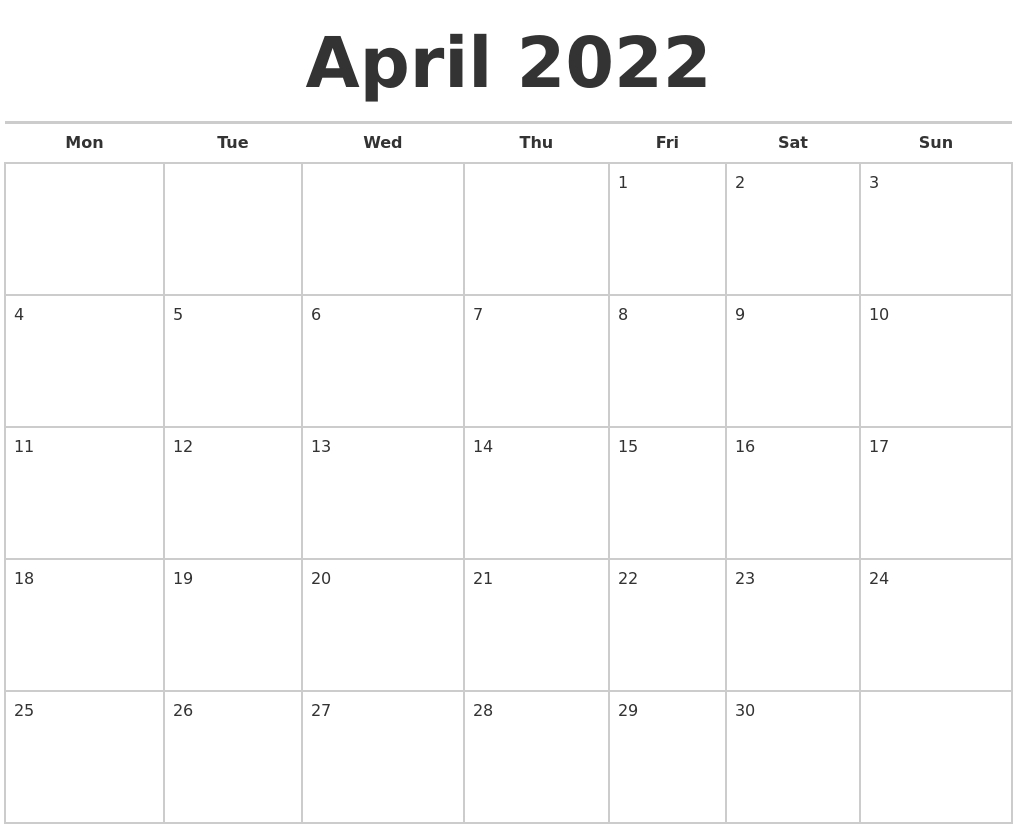 April 2022 Calendars Free