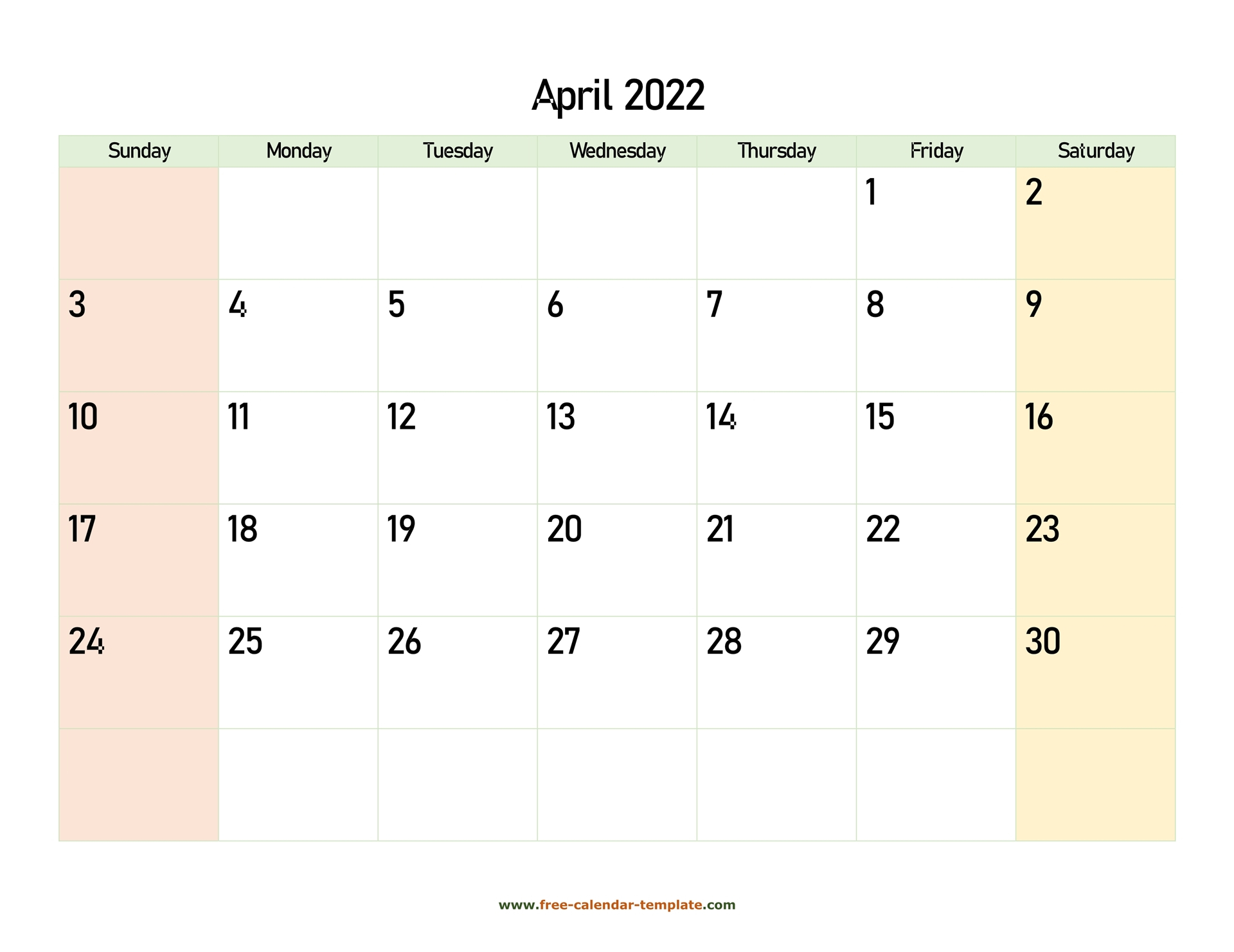 April 2022 Free Calendar Tempplate | Free-Calendar