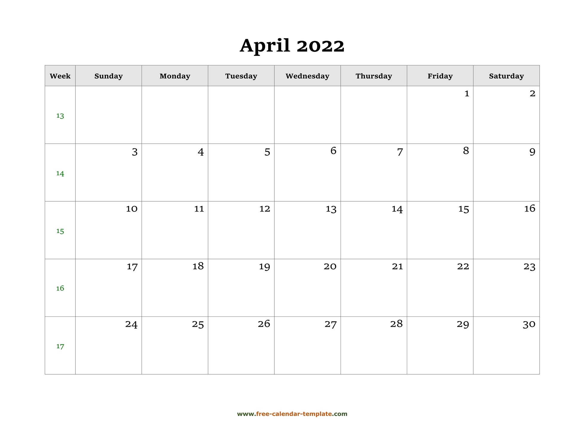 April 2022 Free Calendar Tempplate | Free-Calendar