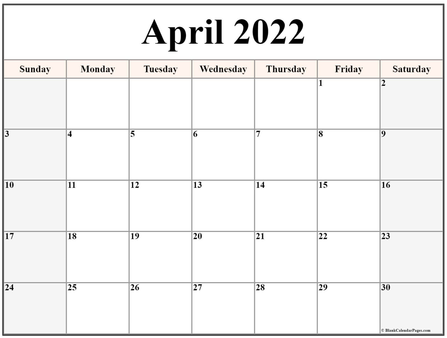 April 2022 Free Printable Calendar | 2022 Printable Calendars