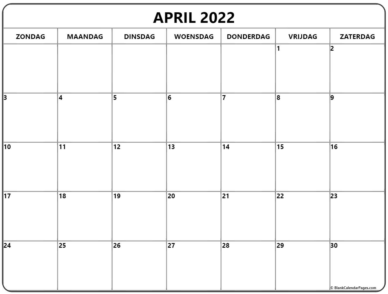 April 2022 Kalender Nederlandse | Kalender April