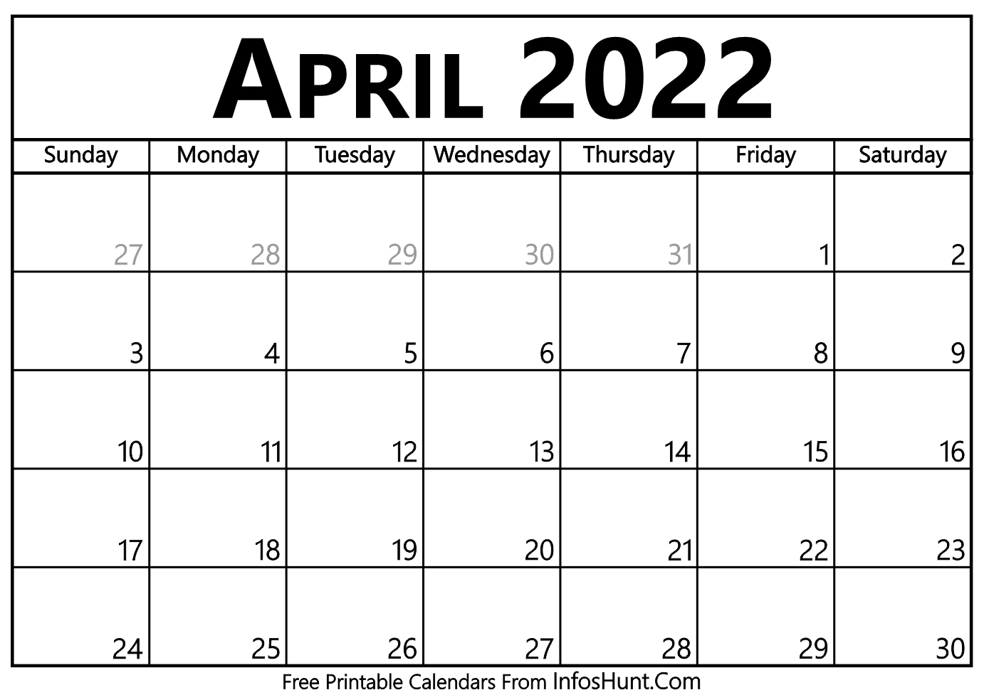 April Blank Calendar 2022 - August Calendar 2022