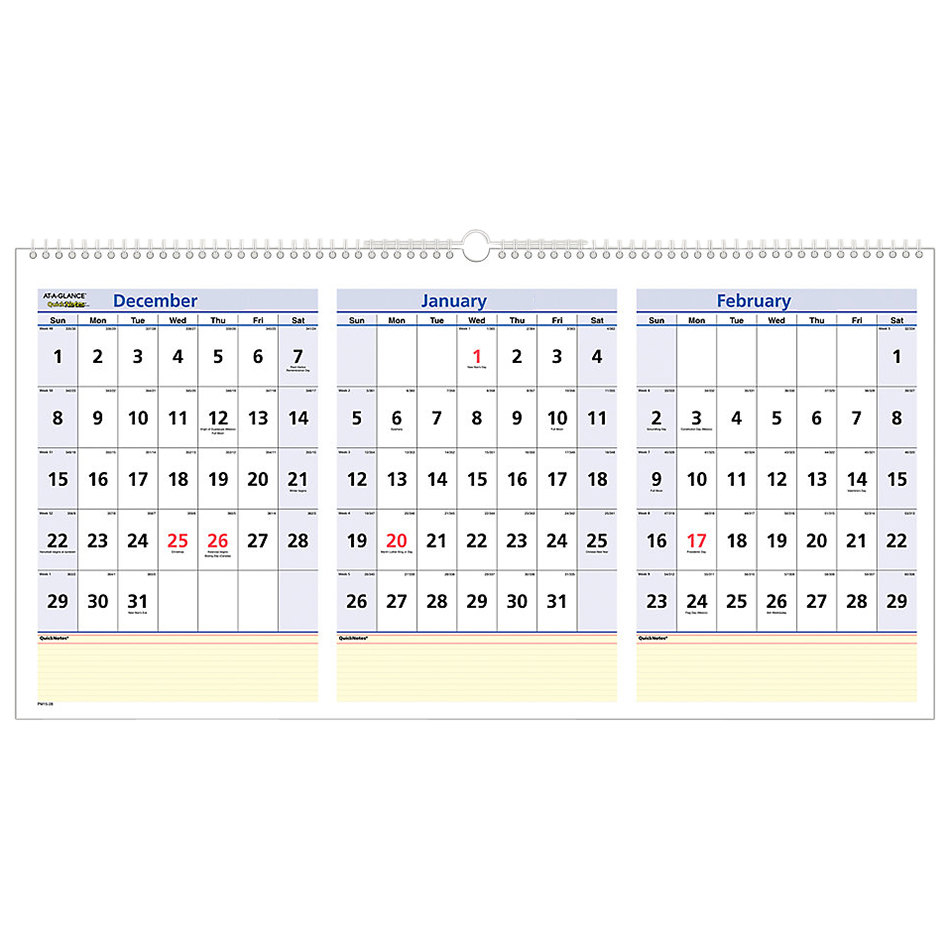 At-A-Glance Pm1528 Quicknotes 23 1/2&quot; X 12&quot; Horizontal 3-Month Reference December 2020