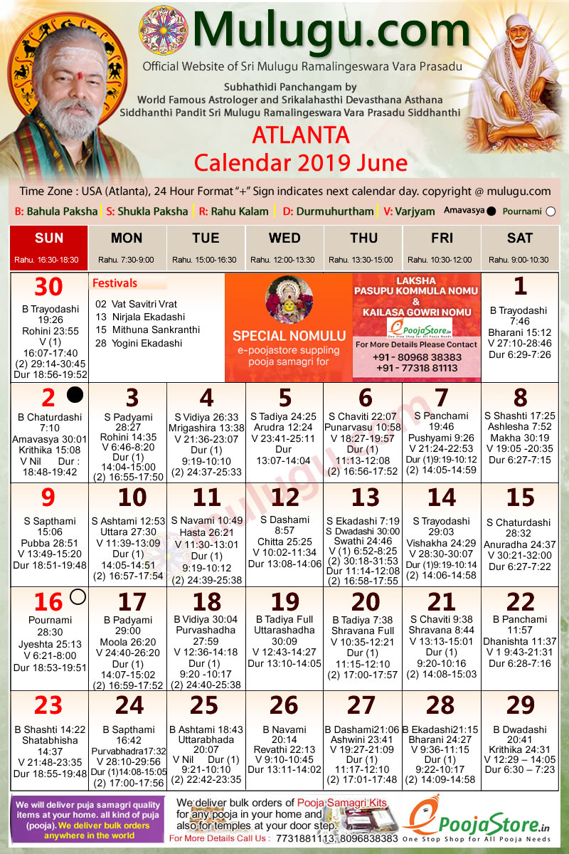 Atlanta Telugu Calendar January 2022 [Adjusted Calendar