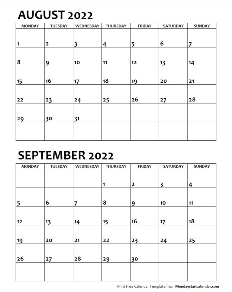 Aug Sep 2022 Calendar Monday Start | Editable Two Months