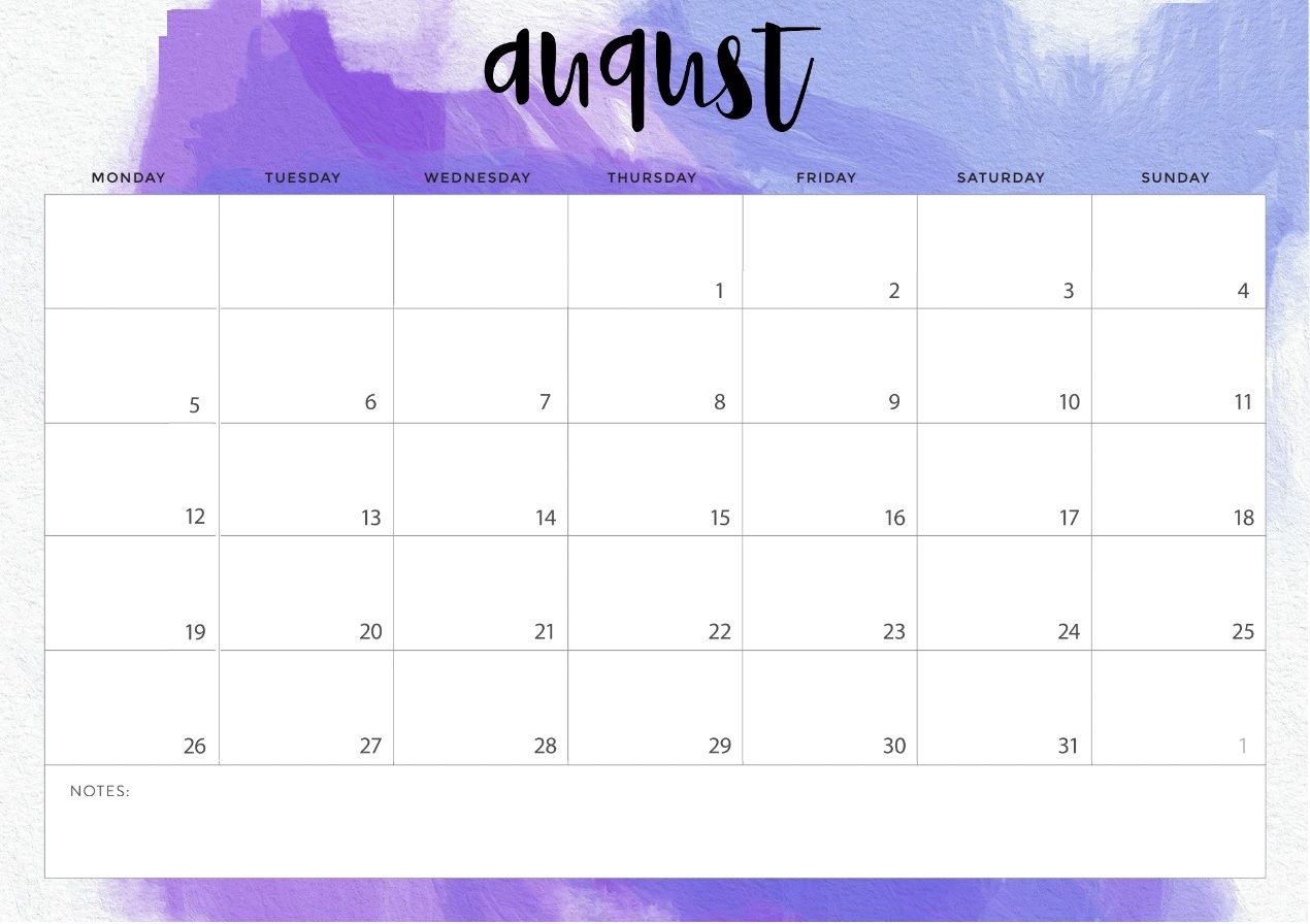 August 2019 Printable Calendar Blank Templates - Calendar