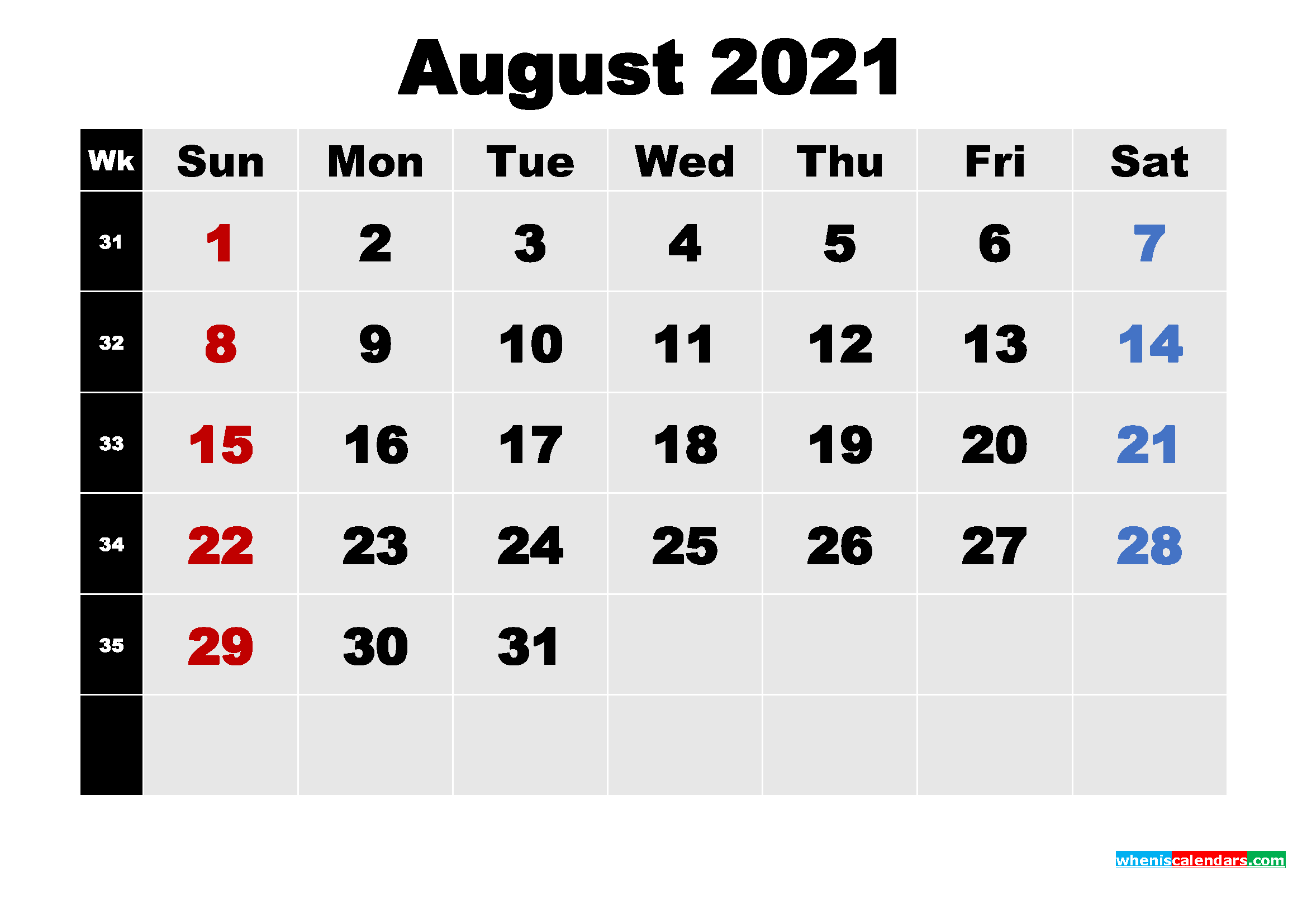August 2021 Desktop Calendar | Printable March