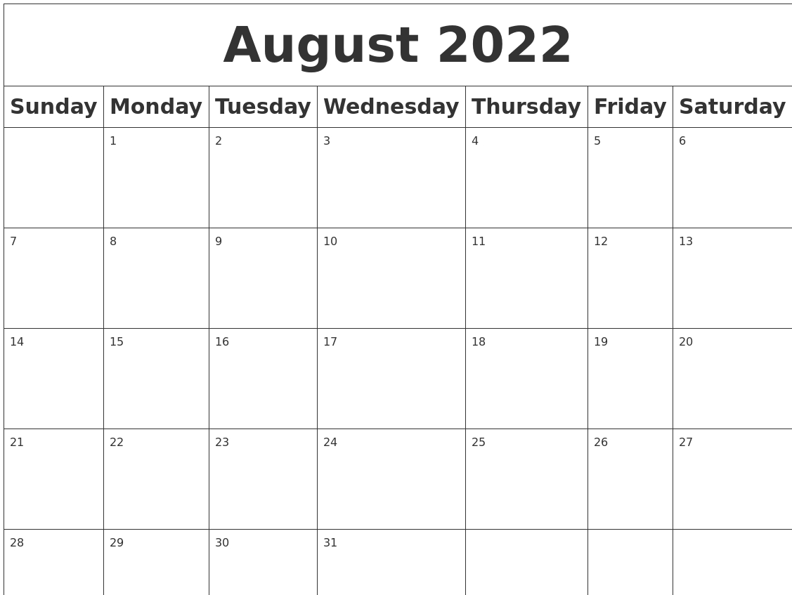 August 2022 Blank Calendar