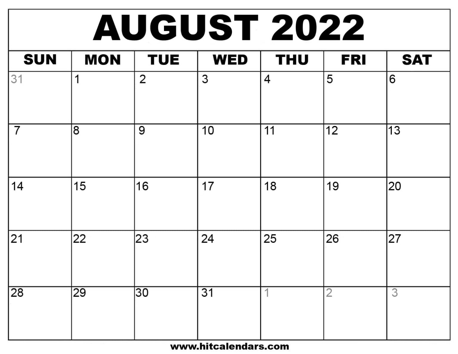 August 2022 Calendar - Calendar Printable 2022