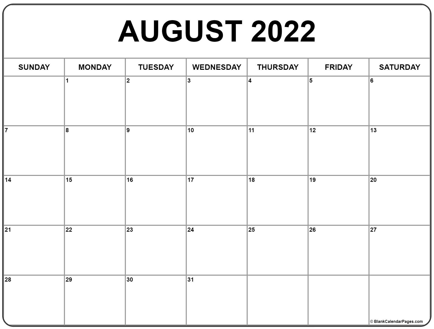 August 2022 Calendar | Free Printable Calendar Templates