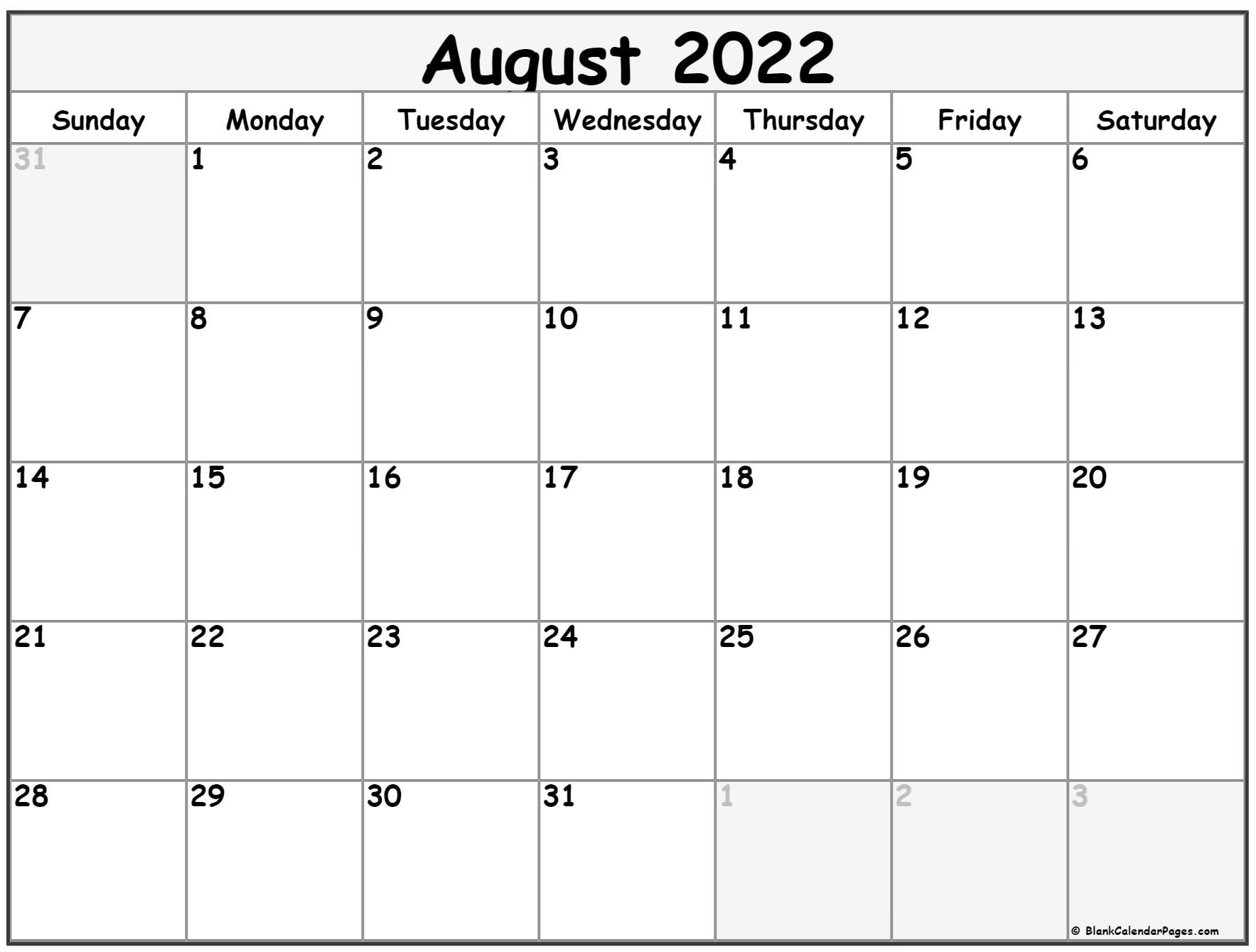 August 2022 Calendar | Free Printable Calendar Templates