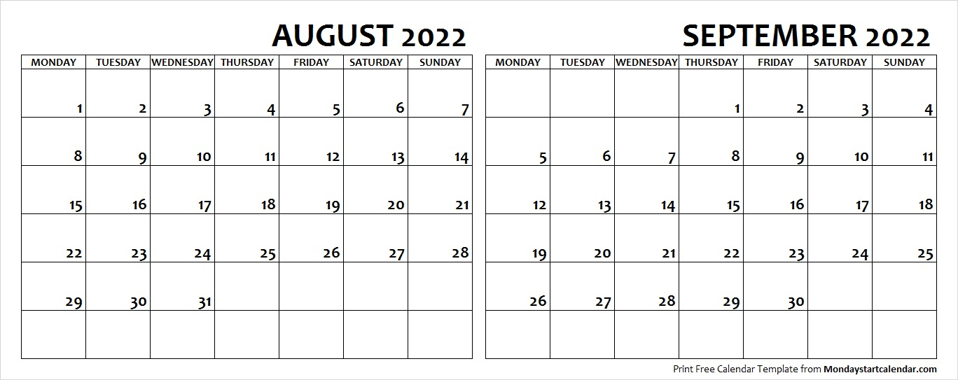 August 2022 Calendar Monday To Friday - June Calendar 2022