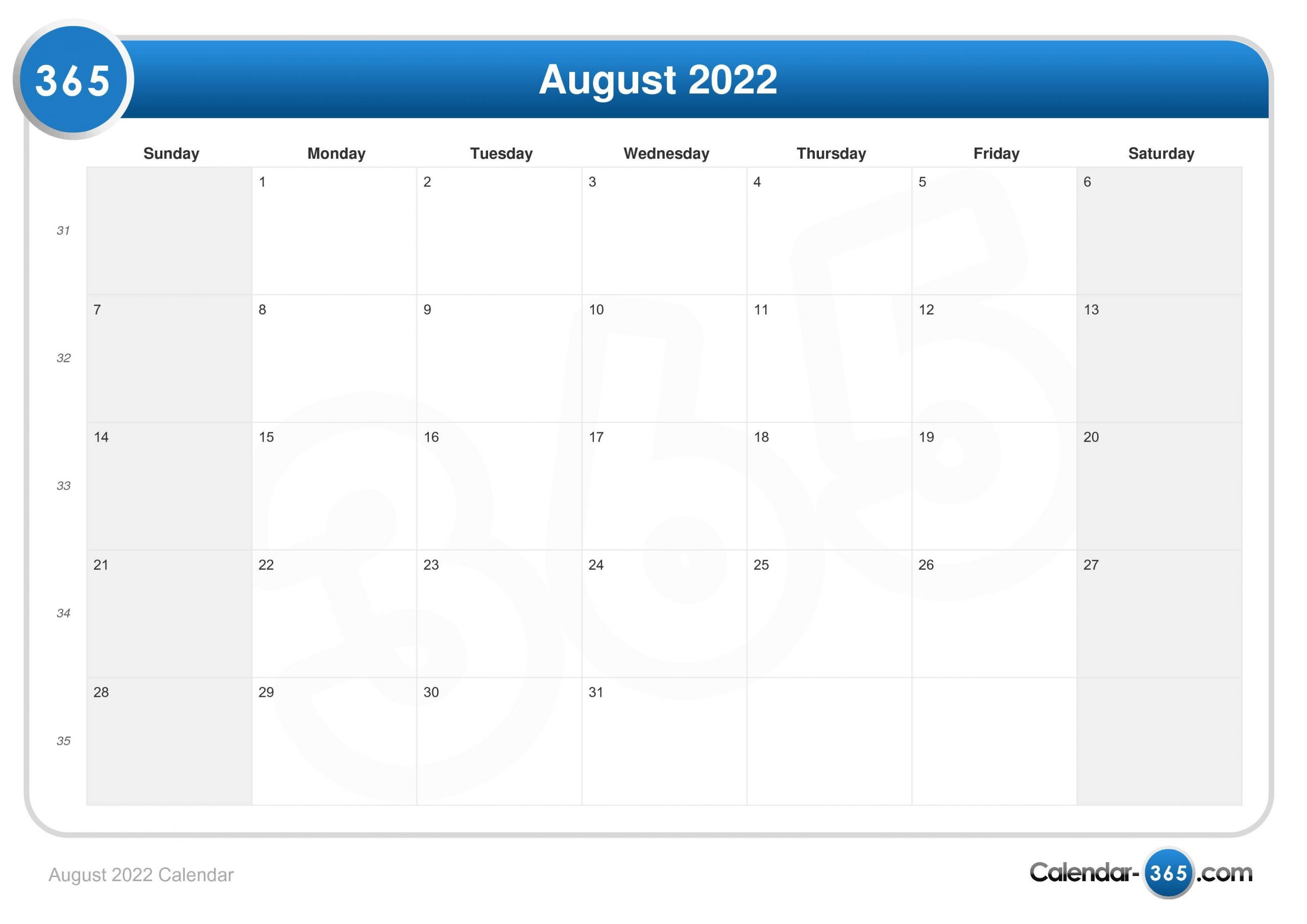 August 2022 Calendar