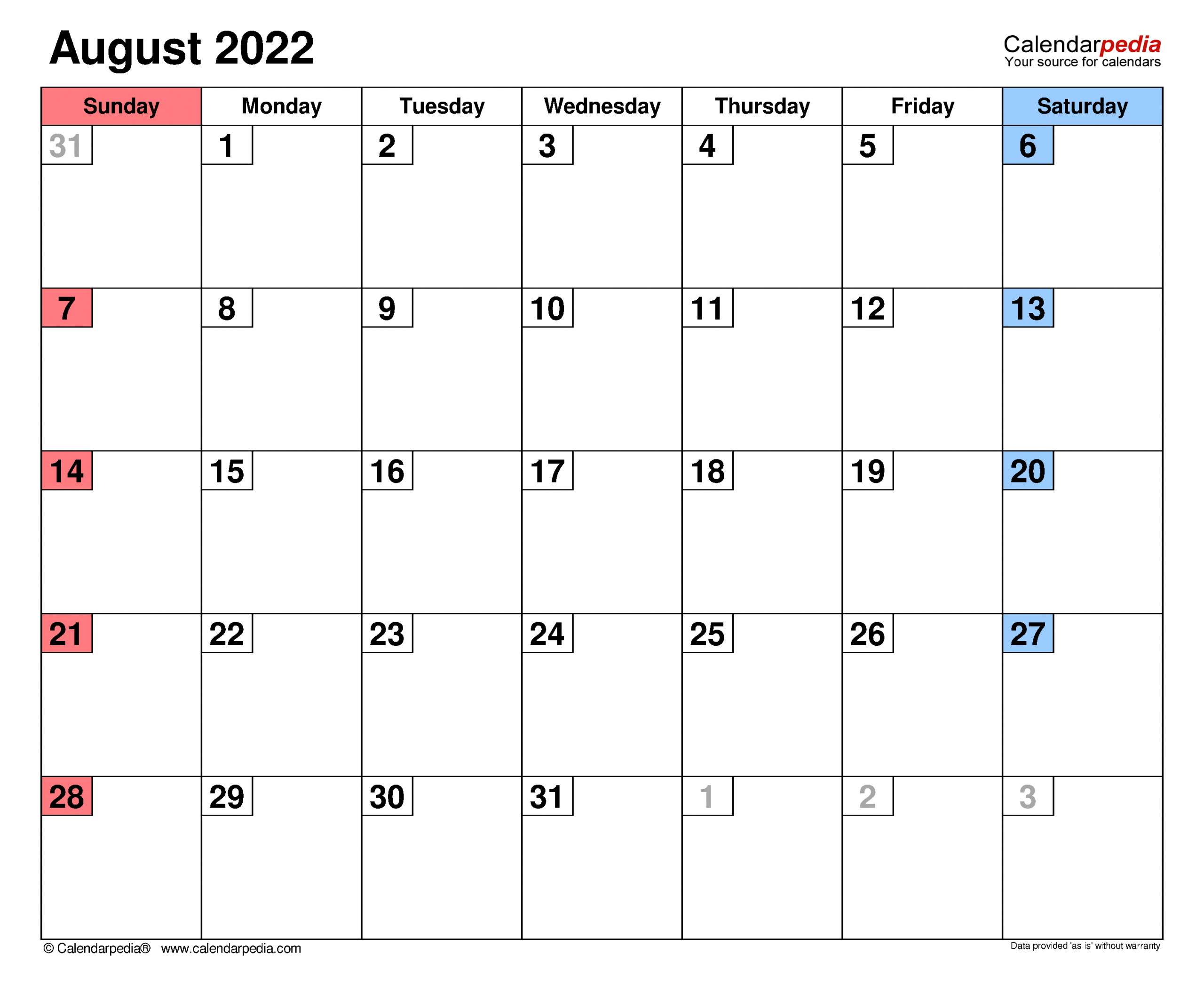 August 2022 - Calendar Templates For Word, Excel And Pdf