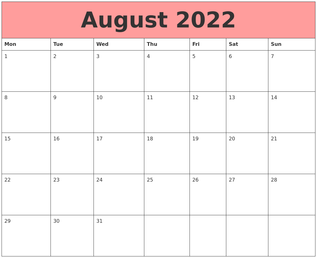 August 2022 Calendars That Work