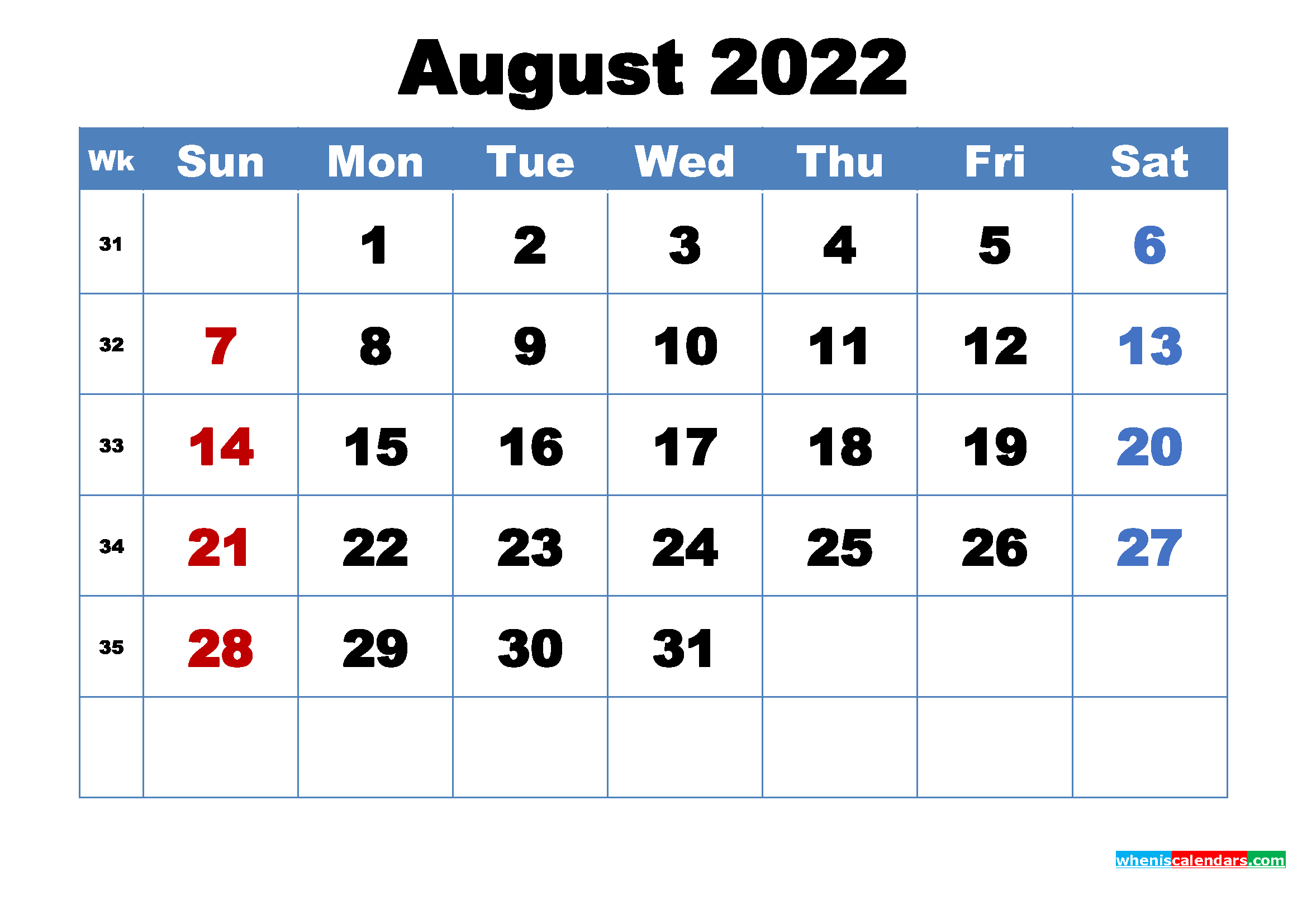 August 2022 Desktop Calendar Free Download