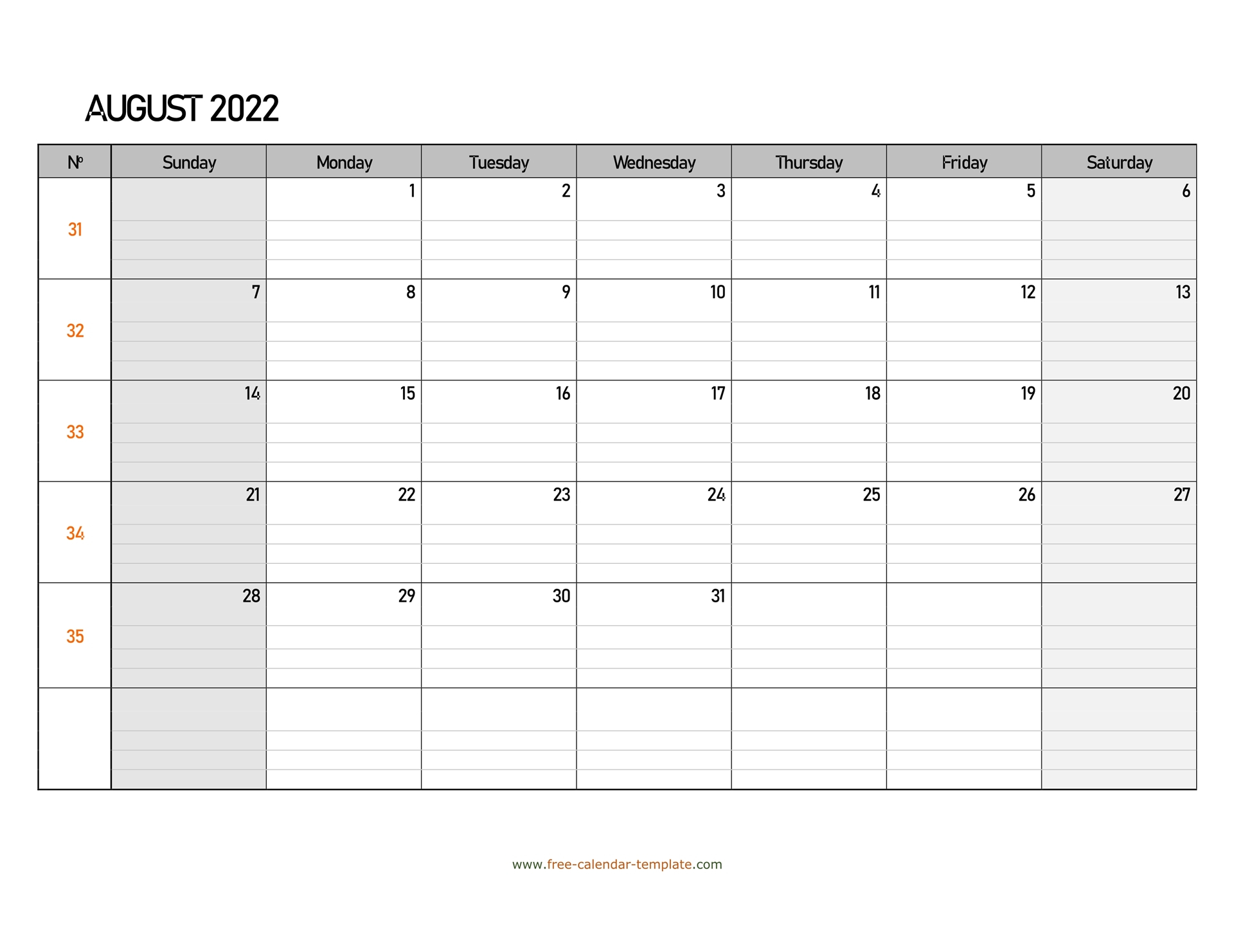 August 2022 Free Calendar Tempplate | Free-Calendar