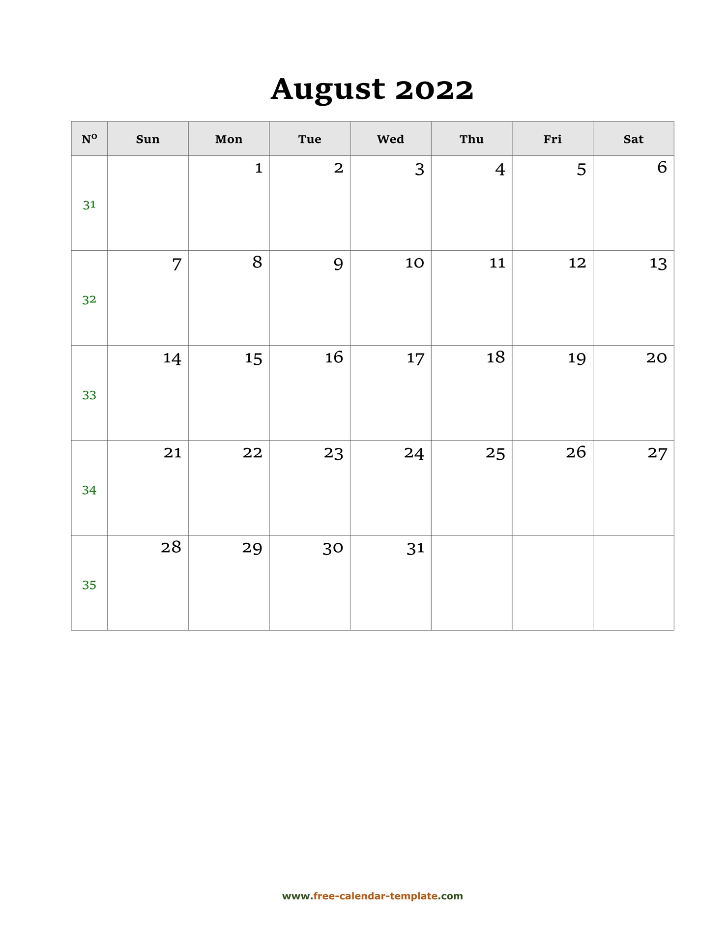 August 2022 Free Calendar Tempplate | Free-Calendar