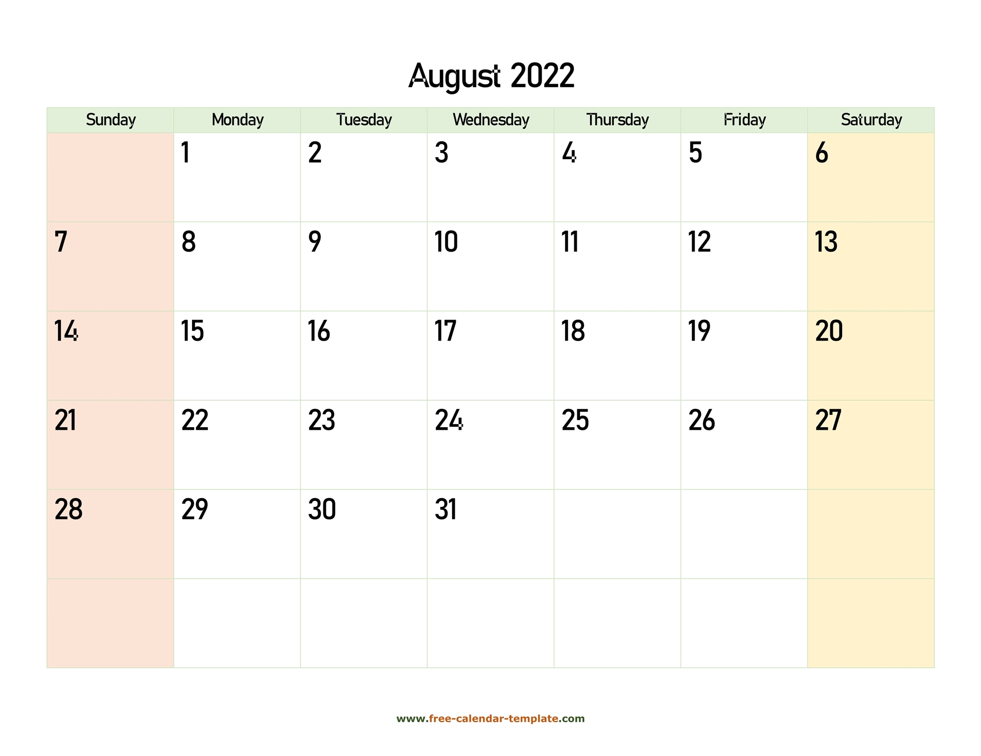 August 2022 Free Calendar Tempplate | Free-Calendar