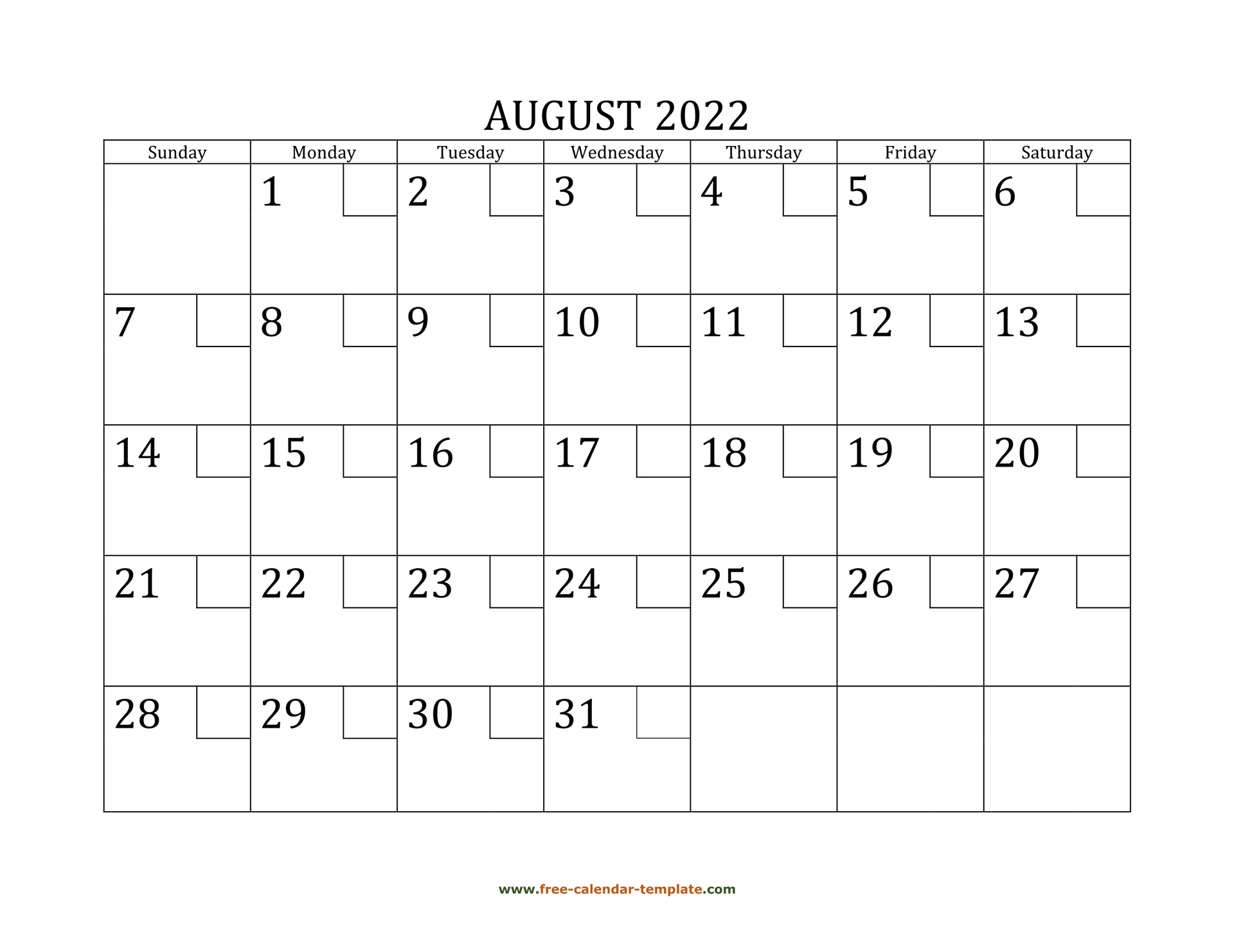 August 2022 Free Calendar Tempplate | Free-Calendar