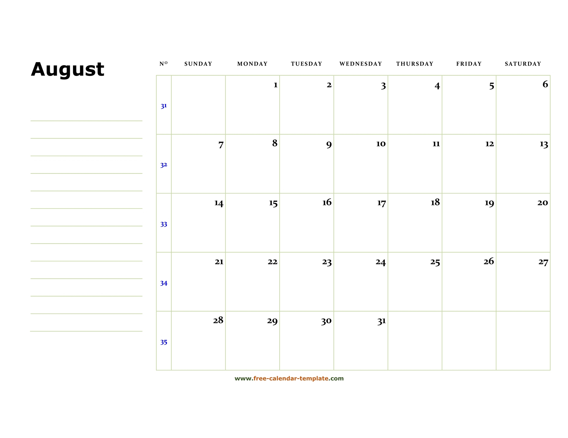 August 2022 Free Calendar Tempplate | Free-Calendar