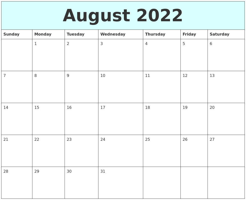 August 2022 Free Calendar