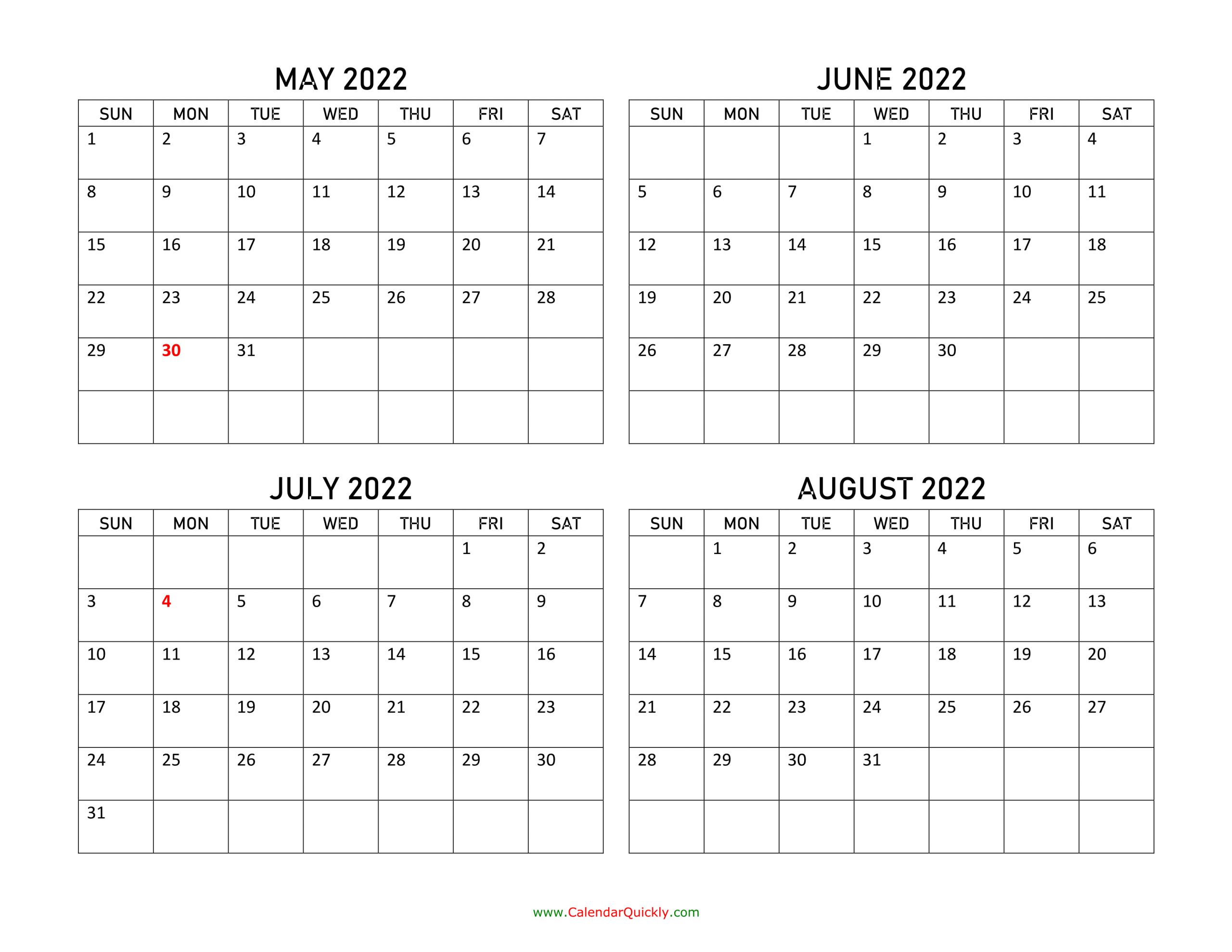 August 2022 May 2023 Printable Calendar - Monthly