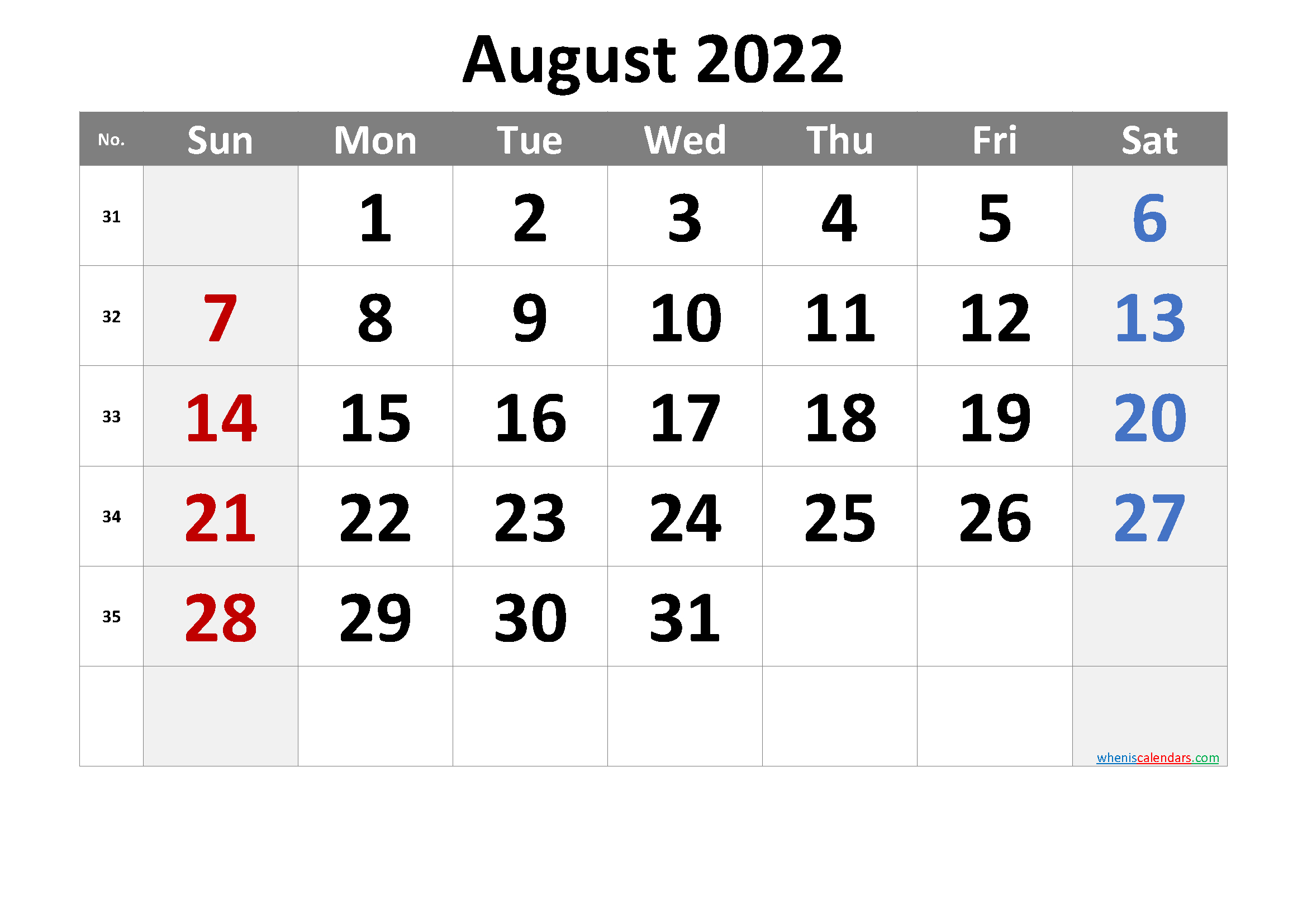 August 2022 Printable Calendar With Holidays - 6 Templates