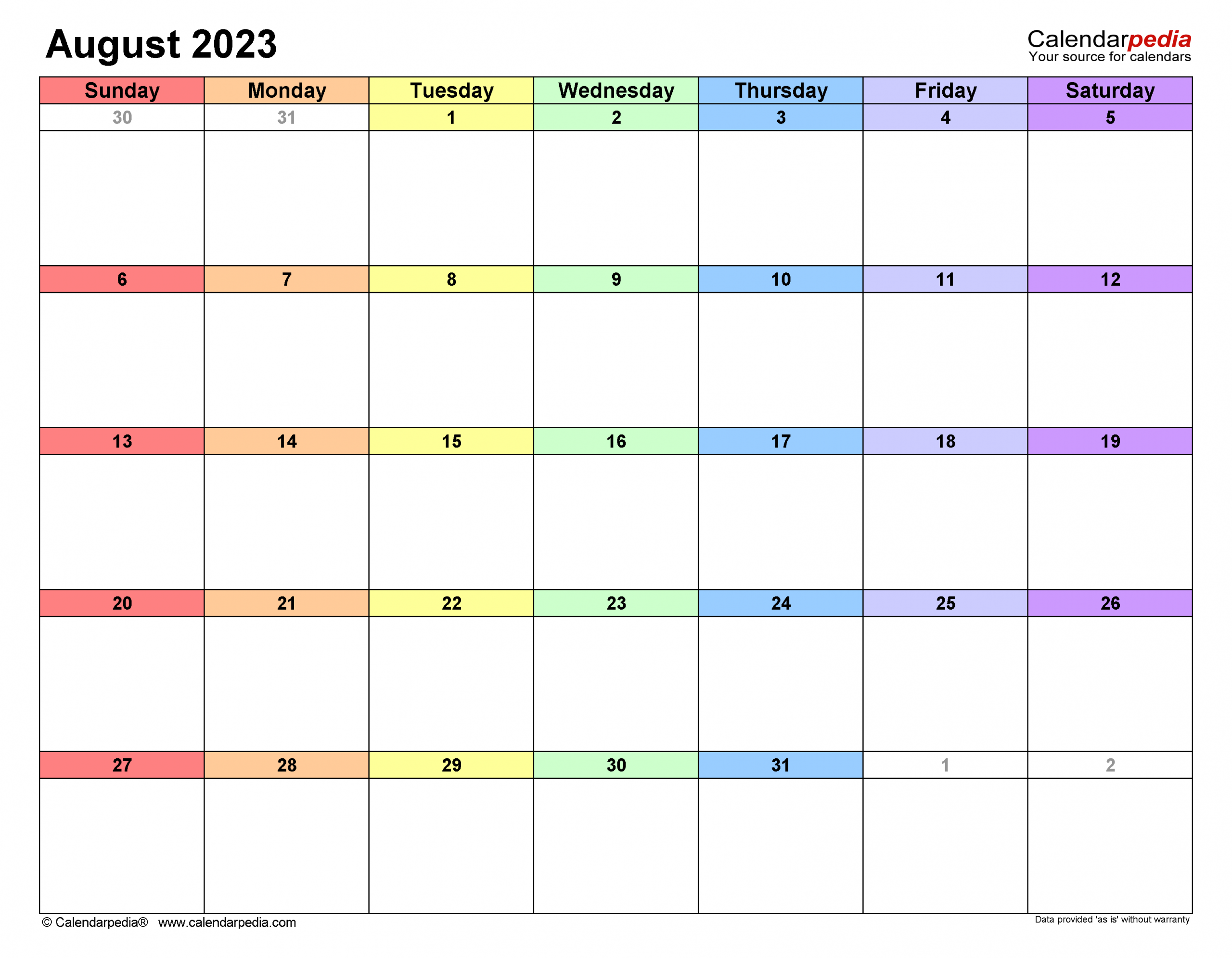 August 2023 Calendar | Templates For Word, Excel And Pdf