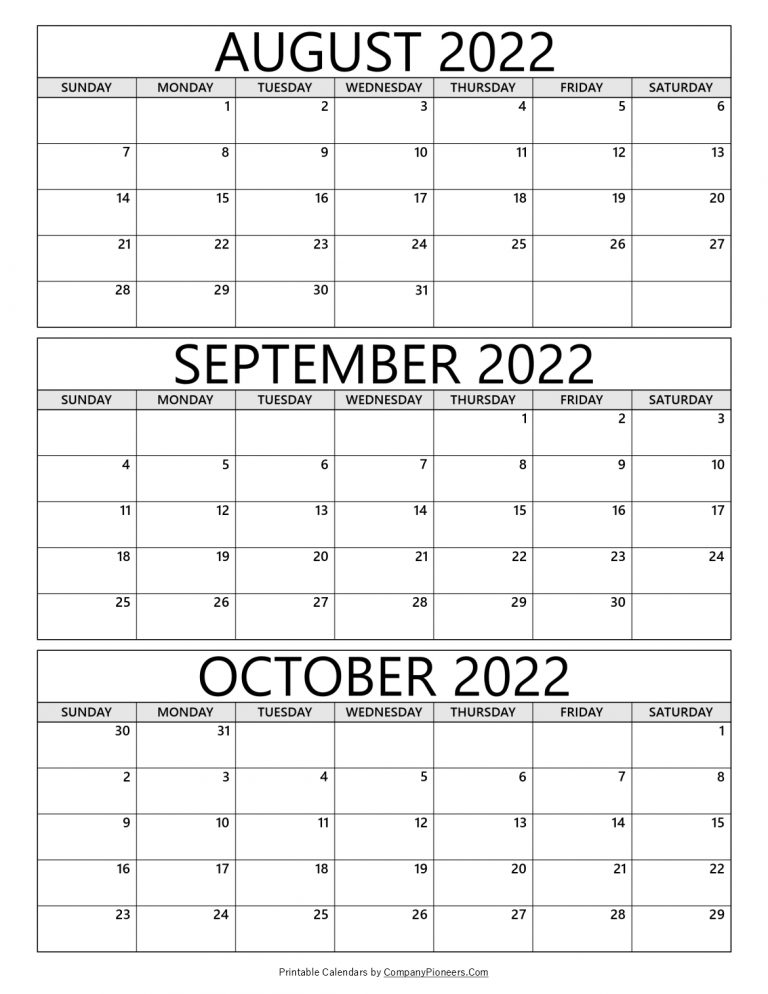 August September October 2022 Calendar Printable - Template