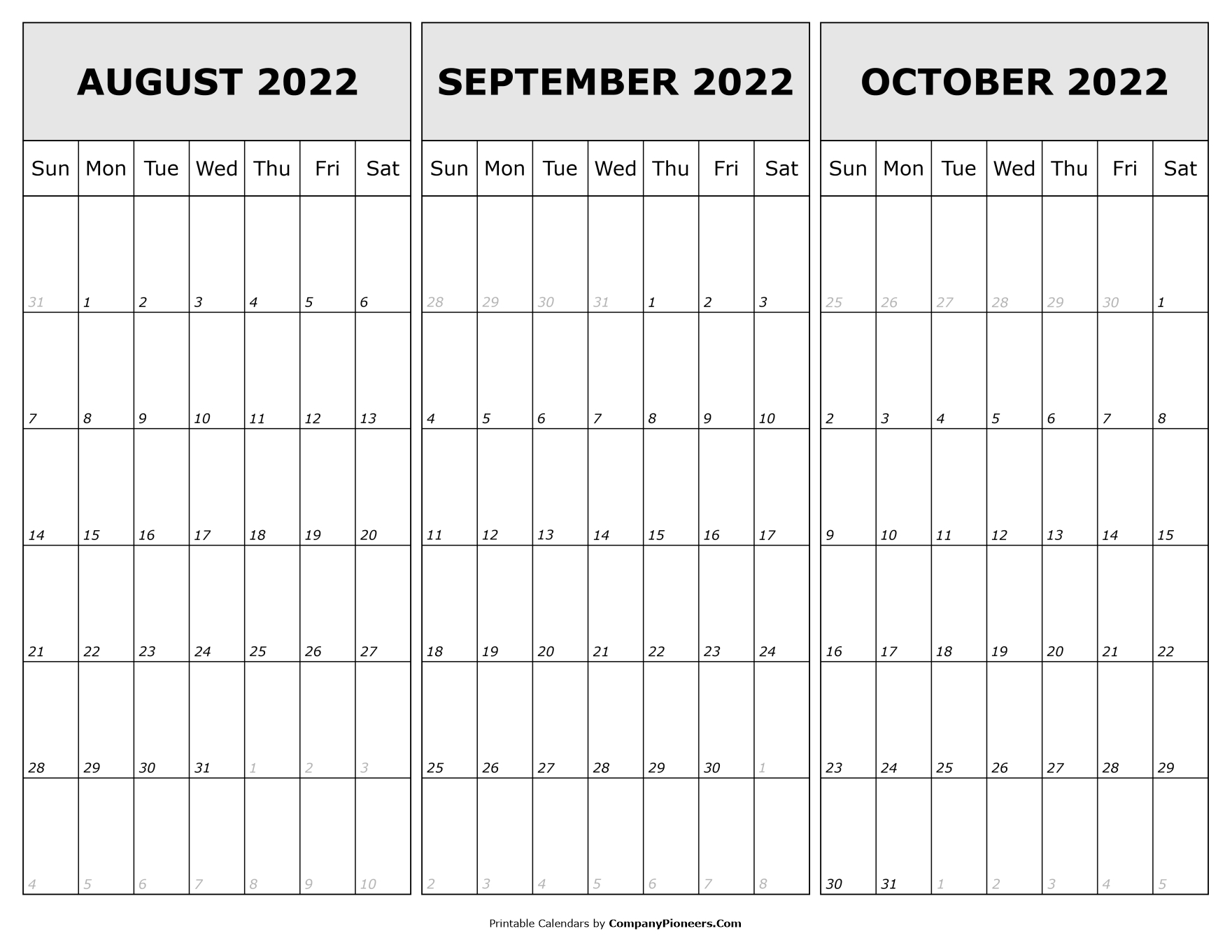 August September October 2022 Calendar Printable - Template