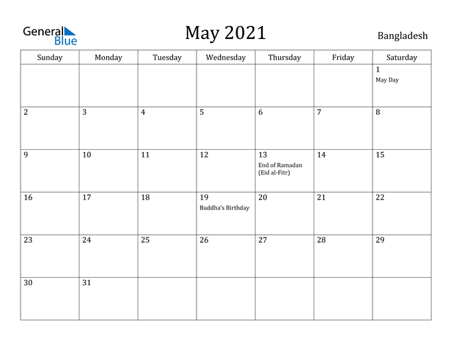 Bangladesh May 2021 Calendar With Holidays