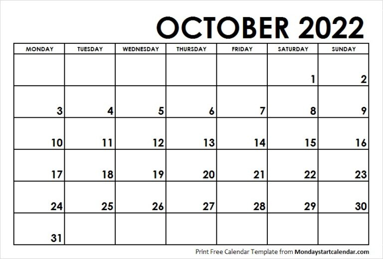 Blank 2022 October Calendar | October Month Template