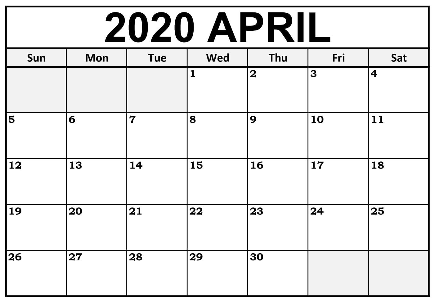 Blank April 2020 Calendar Pdf | April Calendar Printable