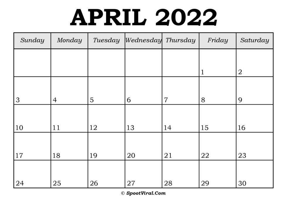 Blank April 2022 Calendar Printable - Latest Calendar