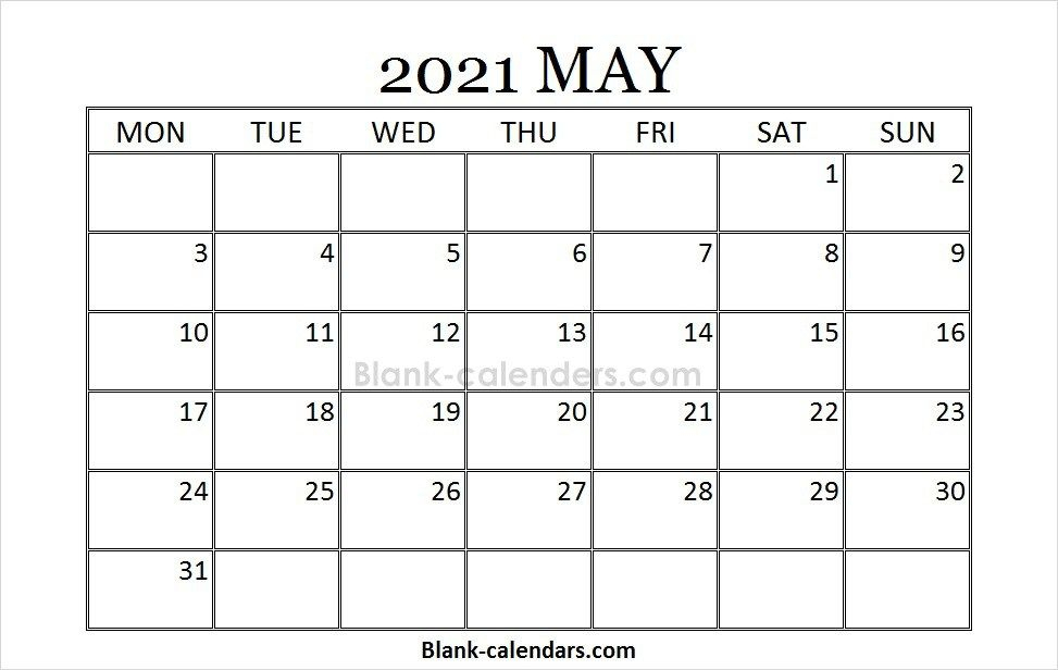 Blank Calendar August 2019 May 2021 | Printable March