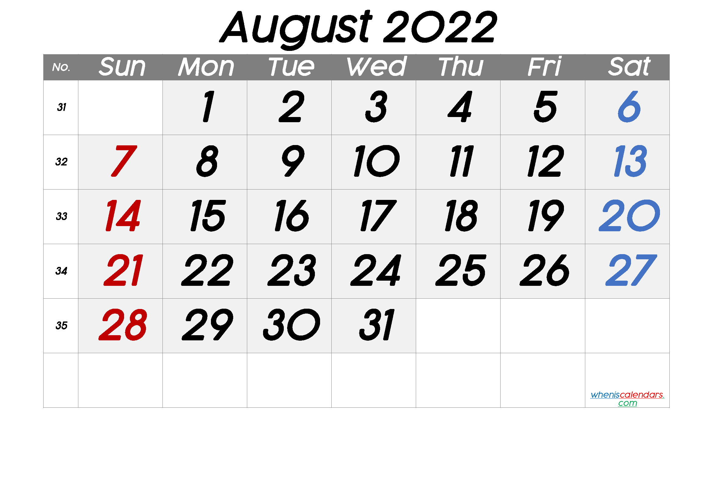Blank Calendar For August 2022 - July Calendar 2022