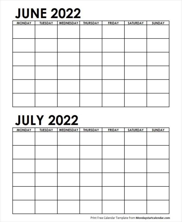 Blank Calendar June July 2022 - Blank Calendar Printable