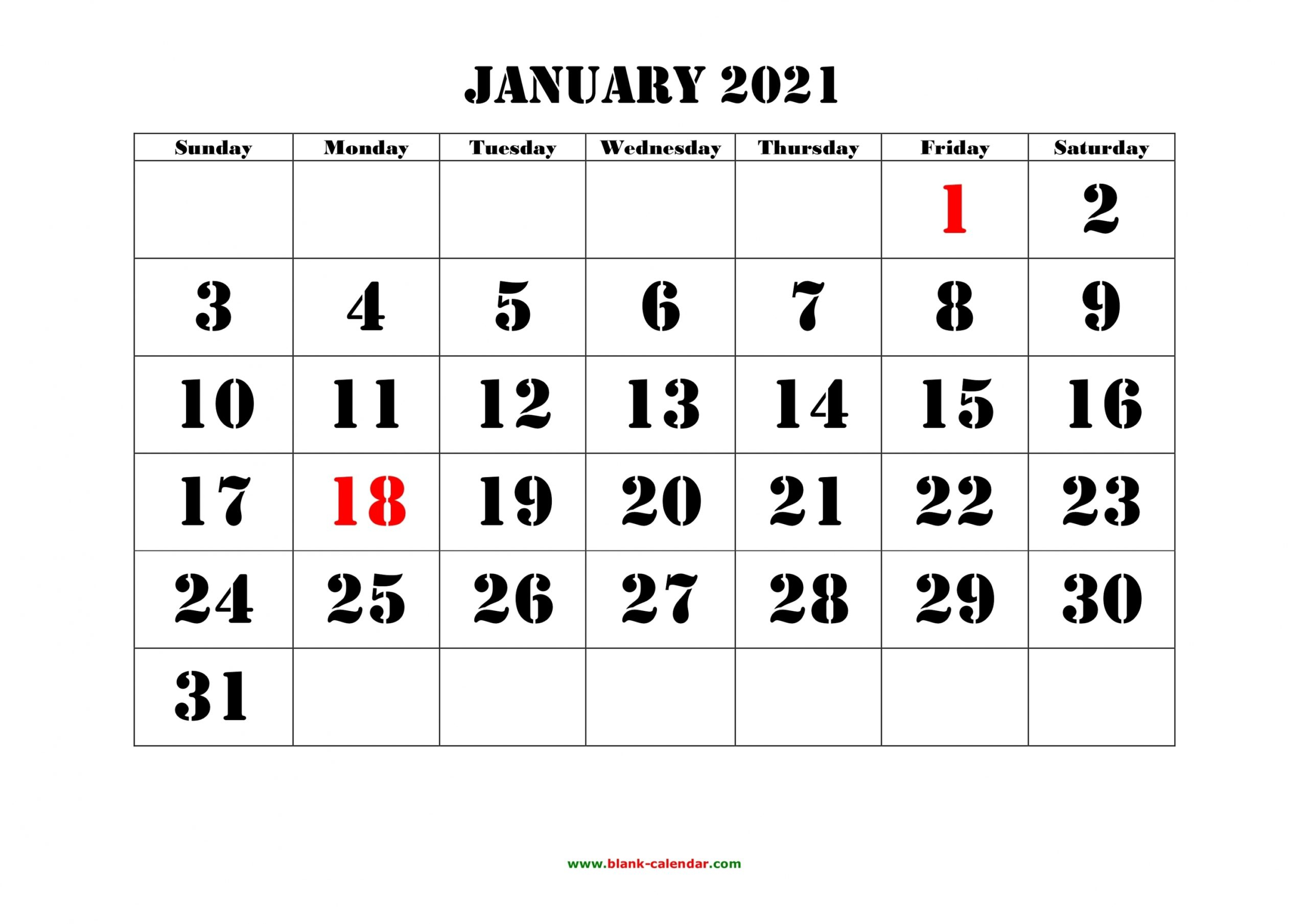 Blank Jan 2021 Calendar Template | Free Letter Templates
