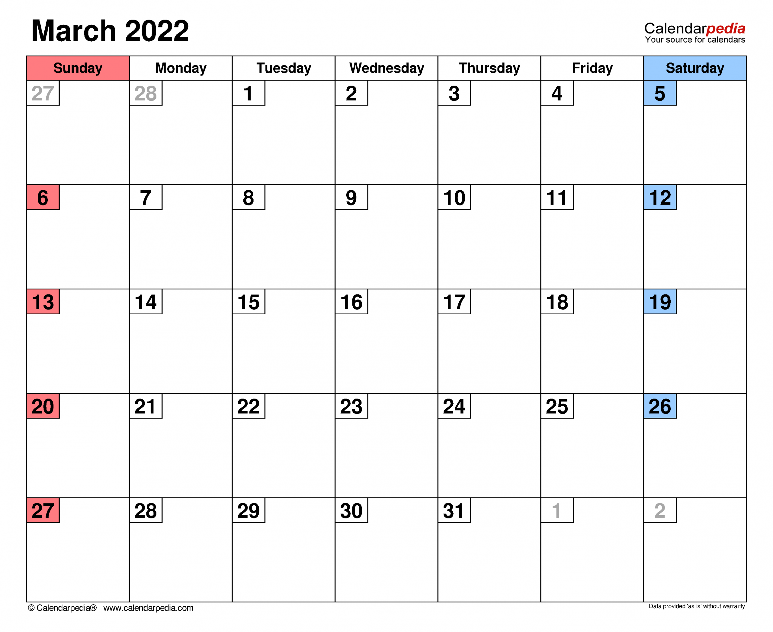Blank March 2022 Calendar | May 2022 Calendar