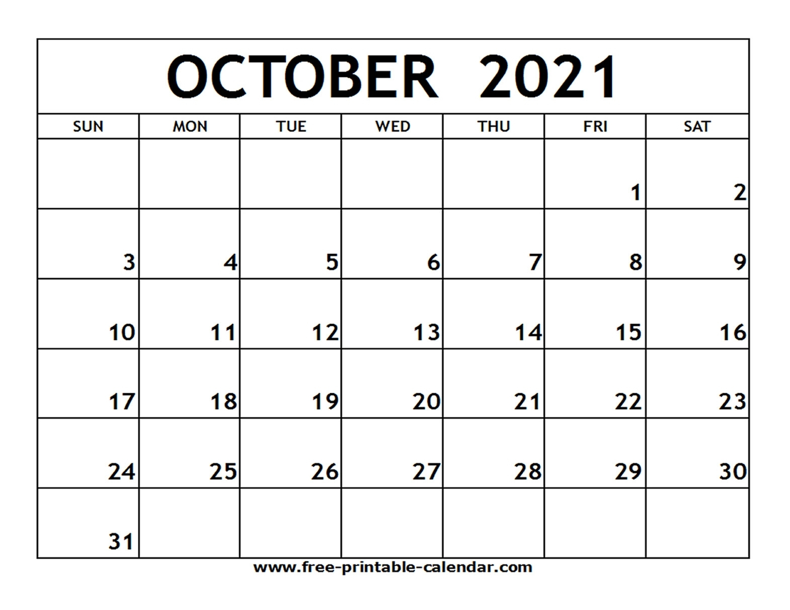 Blank October 2021 Calendar Pdf | 2021 Printable Calendars