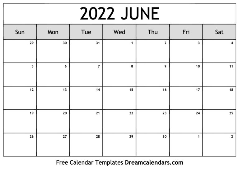 Blank Printable Calendar June 2022 - Blank Calendar Printable