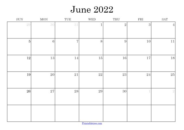 Blank Printable Calendar June 2022 Pdf Templates Download