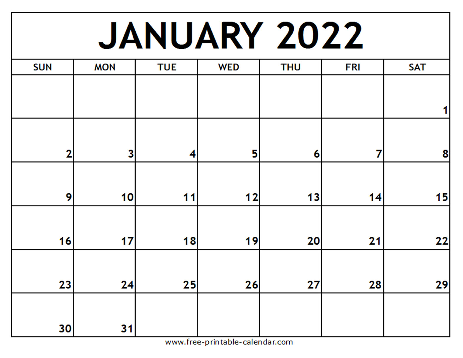 Blank Printable Calendars For 2022