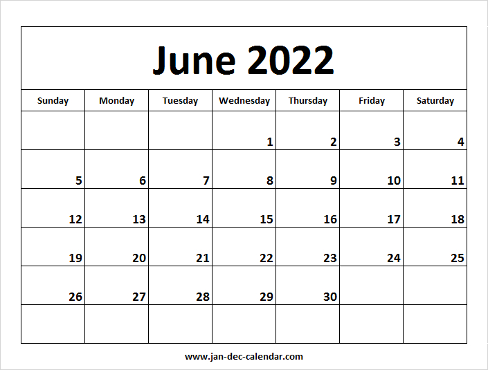 Blank Printable June Calendar 2022 Template Free