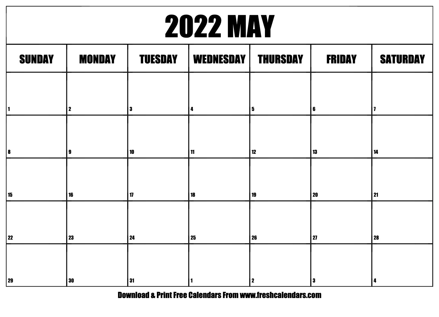 Blank Printable May 2022 Calendars