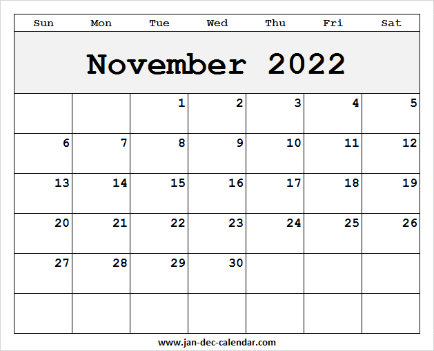 Blank Printable November Calendar 2022 Template Free